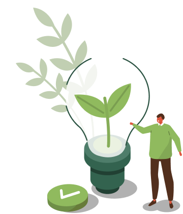 Illustration of a lightbulb with a plant sprouting inside the glass